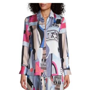 NIC+ZOE Pottery Button-Down Shirt Abstract Multi Color Size small Retail $158